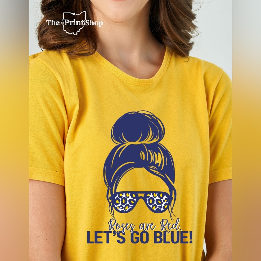 Roses are red, Let’s go Blue! Michigan Shirt - on Bella + Canvas 3001C Yellow